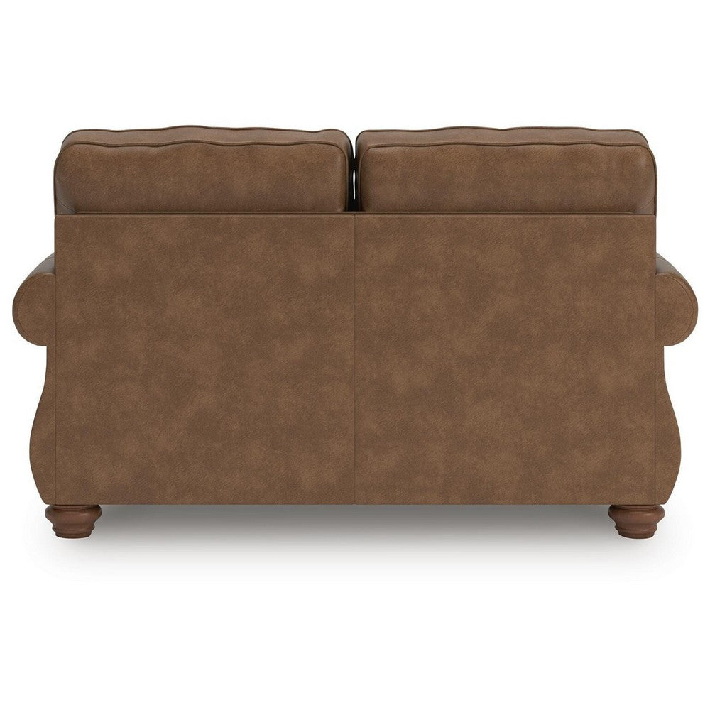 Cyrus Loveseat with 2 Throw Pillows, Earthy Brown Faux Leather, 68"