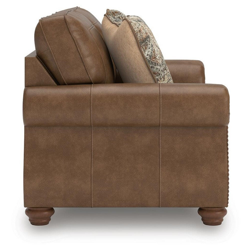 Cyrus Loveseat with 2 Throw Pillows, Earthy Brown Faux Leather, 68"