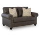 Fecy Loveseat with 2 Throw Pillows, Umber Brown Faux Leather, 72"