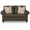 Fecy Loveseat with 2 Throw Pillows, Umber Brown Faux Leather, 72"