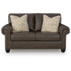Fecy Loveseat with 2 Throw Pillows, Umber Brown Faux Leather, 72"