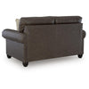 Fecy Loveseat with 2 Throw Pillows, Umber Brown Faux Leather, 72"