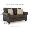 Fecy Loveseat with 2 Throw Pillows, Umber Brown Faux Leather, 72"