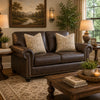 Fecy Loveseat with 2 Throw Pillows, Umber Brown Faux Leather, 72"