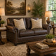 Fecy Loveseat with 2 Throw Pillows, Umber Brown Faux Leather, 72"