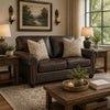Fecy Loveseat with 2 Throw Pillows, Umber Brown Faux Leather, 72"
