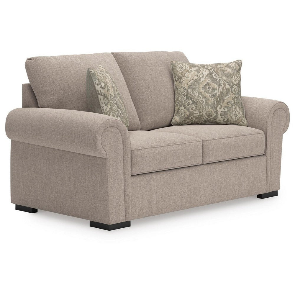 Mecy Loveseat with 2 Pillows, Roll Arms, Heather Gray Chenille, 75"
