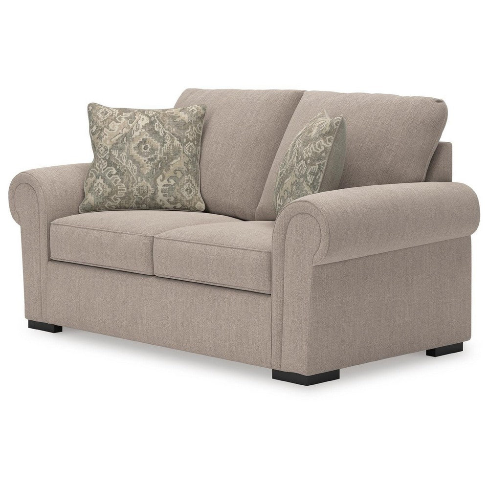 Mecy Loveseat with 2 Pillows, Roll Arms, Heather Gray Chenille, 75"