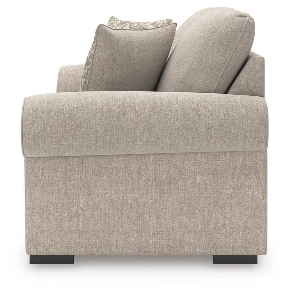 Mecy Loveseat with 2 Pillows, Roll Arms, Heather Gray Chenille, 75"