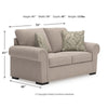 Mecy Loveseat with 2 Pillows, Roll Arms, Heather Gray Chenille, 75"