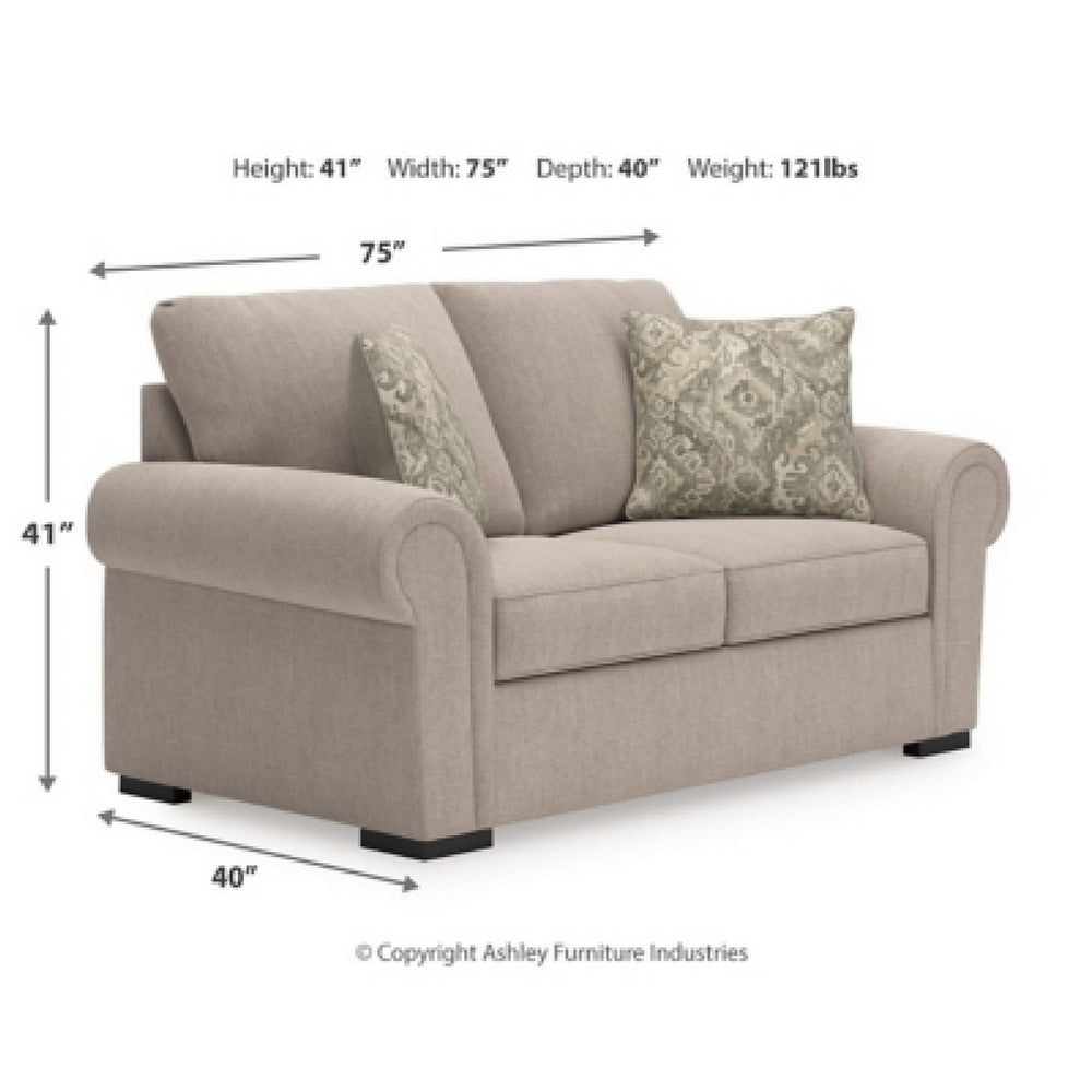 Mecy Loveseat with 2 Pillows, Roll Arms, Heather Gray Chenille, 75"
