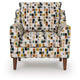 Kena Accent Chair, Shelter Arms, Multicolor Block Pattern, Brown Legs