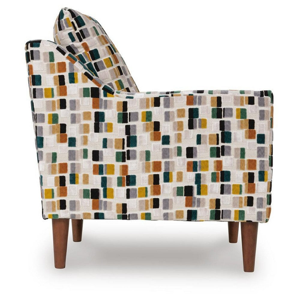 Kena Accent Chair, Shelter Arms, Multicolor Block Pattern, Brown Legs