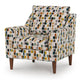 Kena Accent Chair, Shelter Arms, Multicolor Block Pattern, Brown Legs