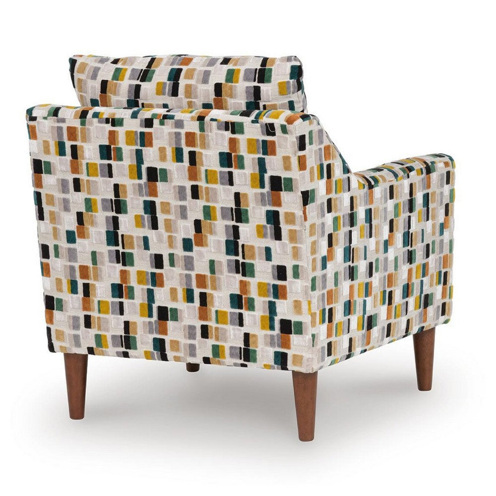 Kena Accent Chair, Shelter Arms, Multicolor Block Pattern, Brown Legs