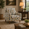 Kena Accent Chair, Shelter Arms, Multicolor Block Pattern, Brown Legs