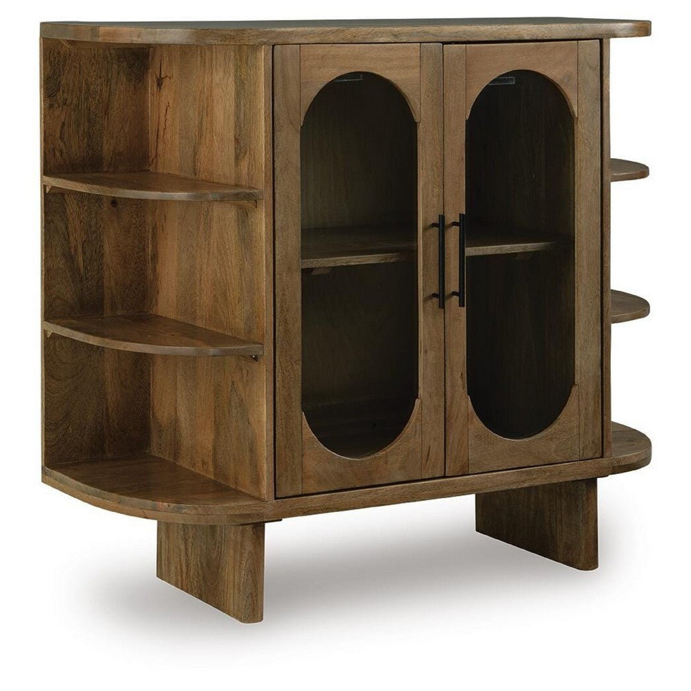 Nisa Accent Cabinet, 2 Glass Doors, Capsule Shelves, 40" Light Brown