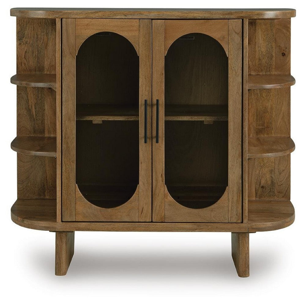 Nisa Accent Cabinet, 2 Glass Doors, Capsule Shelves, 40" Light Brown