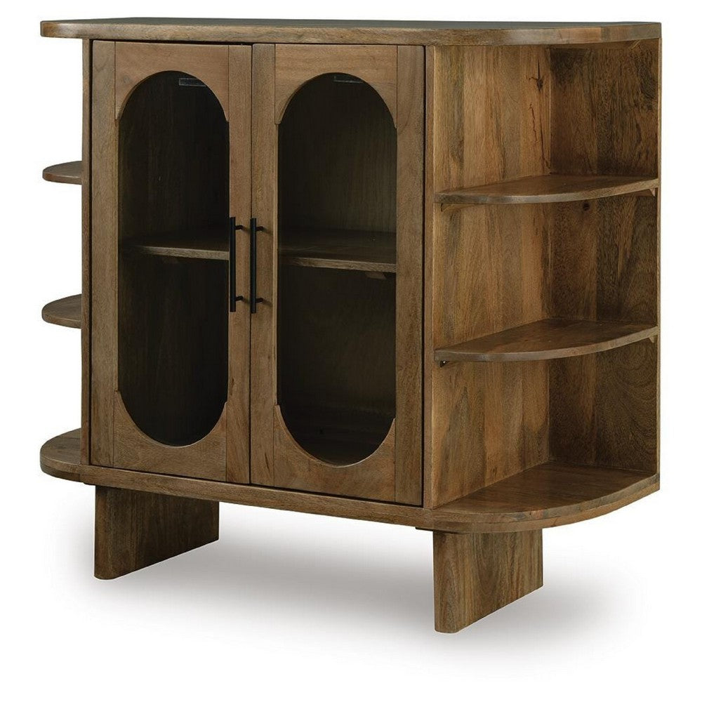 Nisa Accent Cabinet, 2 Glass Doors, Capsule Shelves, 40" Light Brown