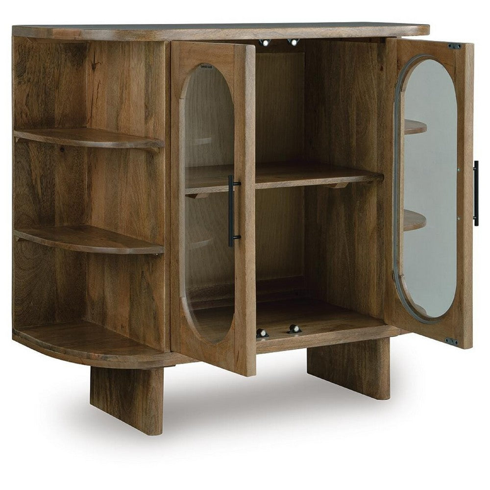 Nisa Accent Cabinet, 2 Glass Doors, Capsule Shelves, 40" Light Brown