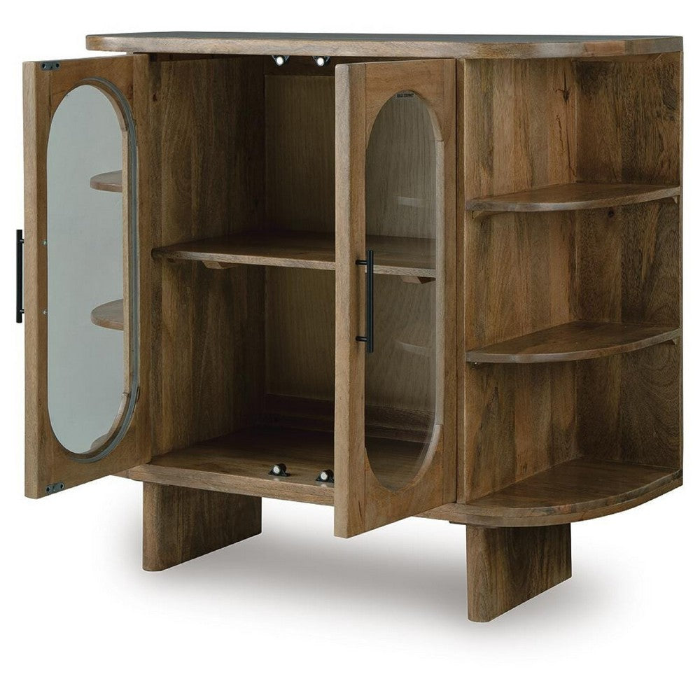 Nisa Accent Cabinet, 2 Glass Doors, Capsule Shelves, 40" Light Brown