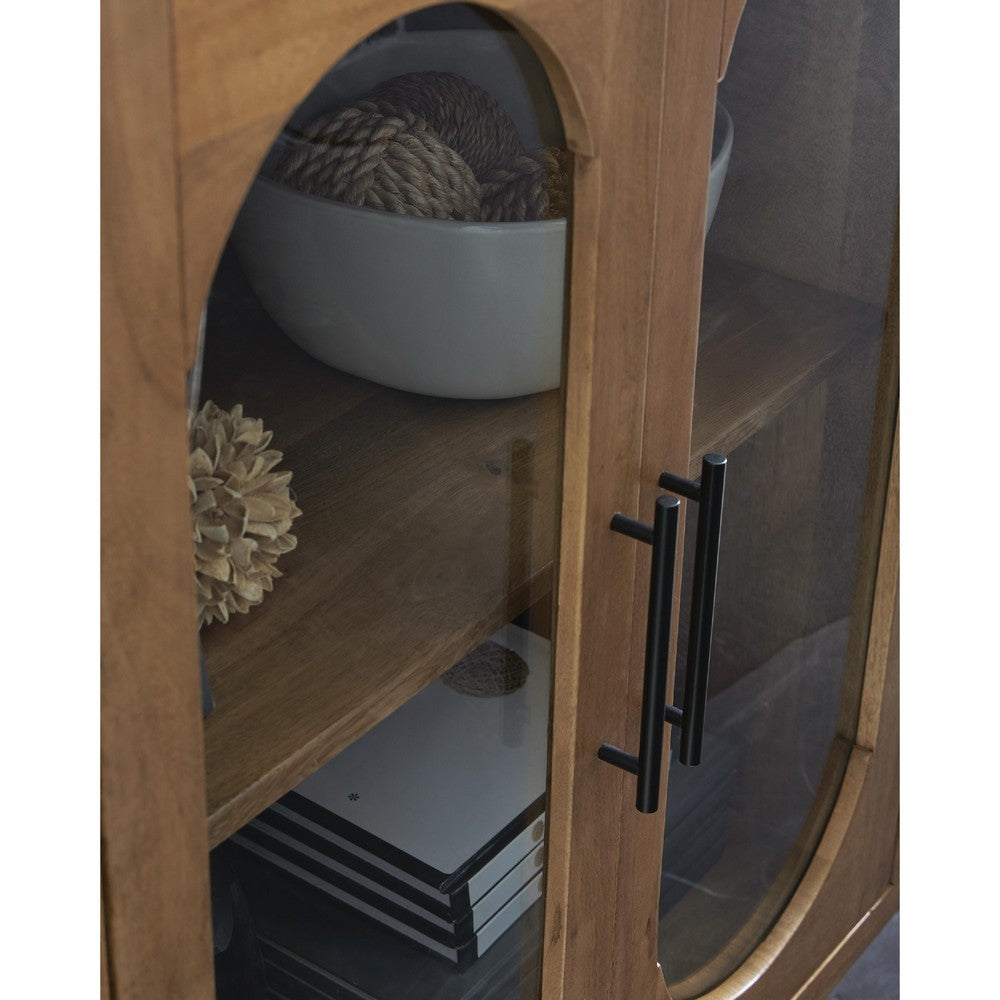 Nisa Accent Cabinet, 2 Glass Doors, Capsule Shelves, 40" Light Brown