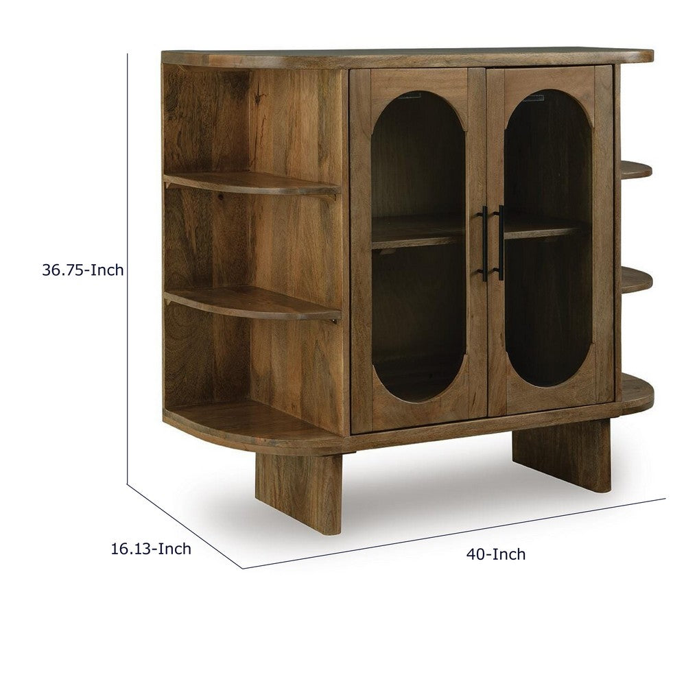 Nisa Accent Cabinet, 2 Glass Doors, Capsule Shelves, 40" Light Brown