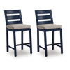 Eina Outdoor Barstool Chair Set of 2 | Navy Blue Aluminum | Beige Cushion