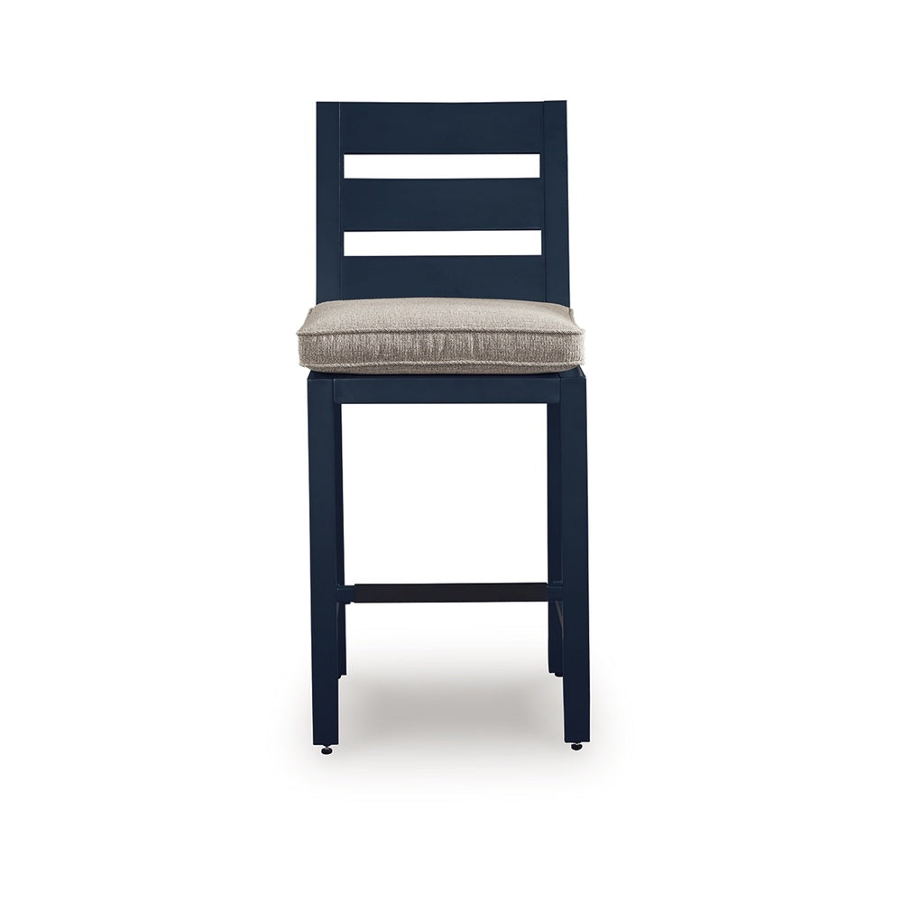 Eina Outdoor Barstool Chair Set of 2 | Navy Blue Aluminum | Beige Cushion