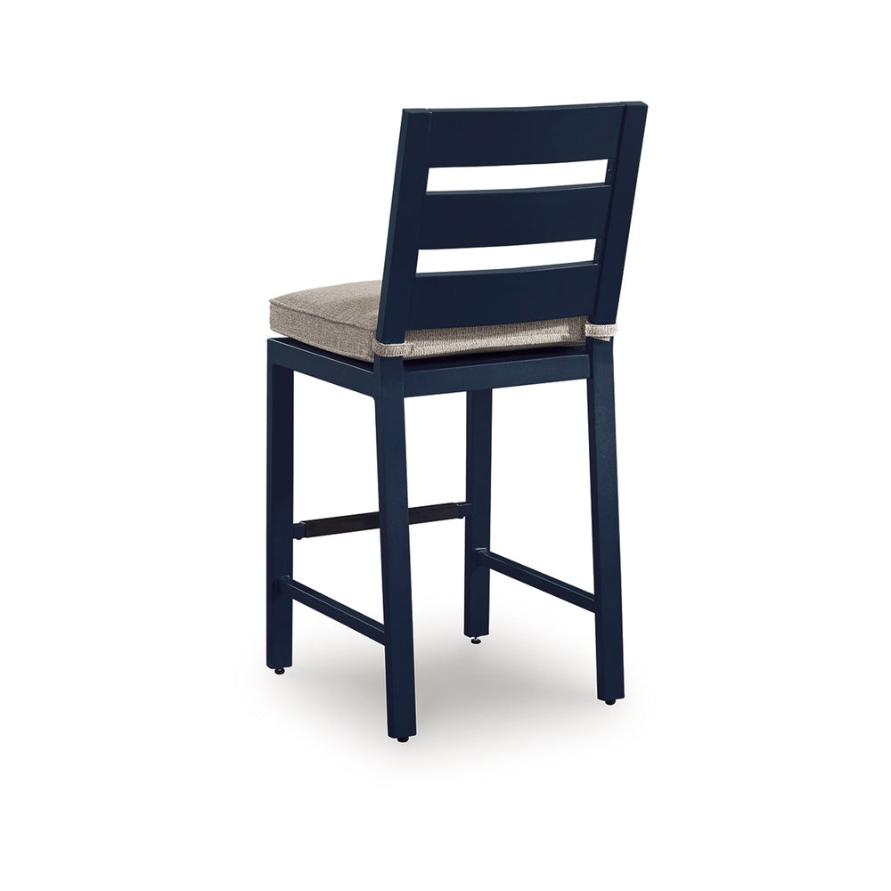 Eina Outdoor Barstool Chair Set of 2 | Navy Blue Aluminum | Beige Cushion