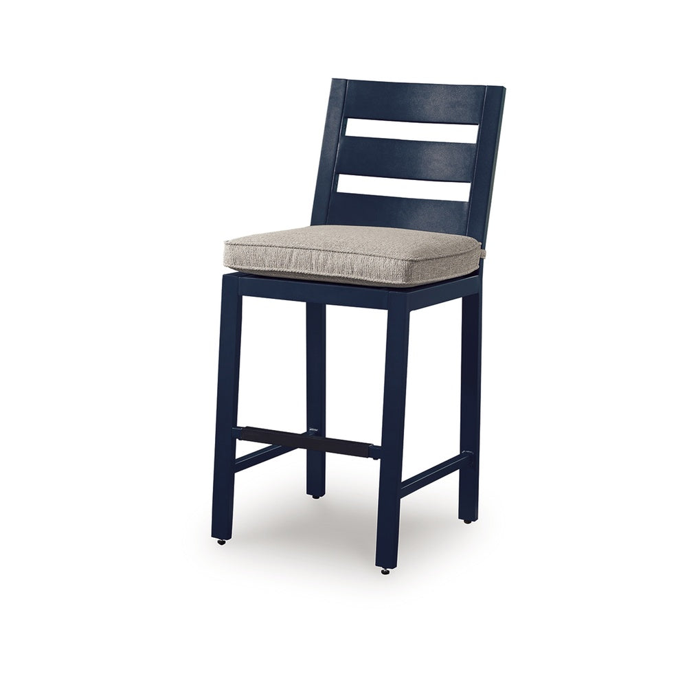 Eina Outdoor Barstool Chair Set of 2 | Navy Blue Aluminum | Beige Cushion