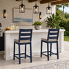 Eina Outdoor Barstool Chair Set of 2 | Navy Blue Aluminum | Beige Cushion