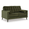 Pir Loveseat with 2 Bolster Pillows, Tufted Back, Olive Green Velvet, 61"