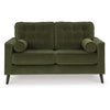 Pir Loveseat with 2 Bolster Pillows, Tufted Back, Olive Green Velvet, 61"