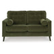 Pir Loveseat with 2 Bolster Pillows, Tufted Back, Olive Green Velvet, 61"