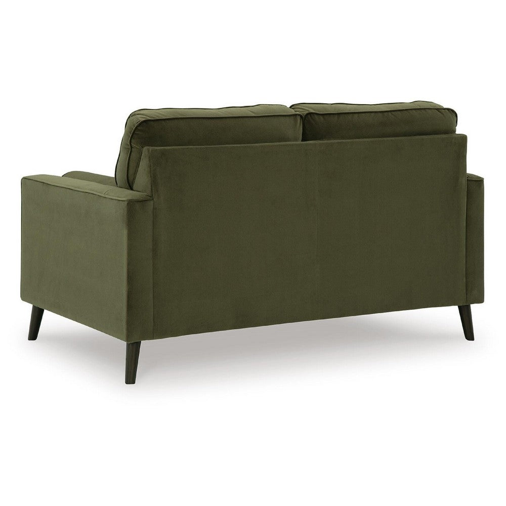 Pir Loveseat with 2 Bolster Pillows, Tufted Back, Olive Green Velvet, 61"