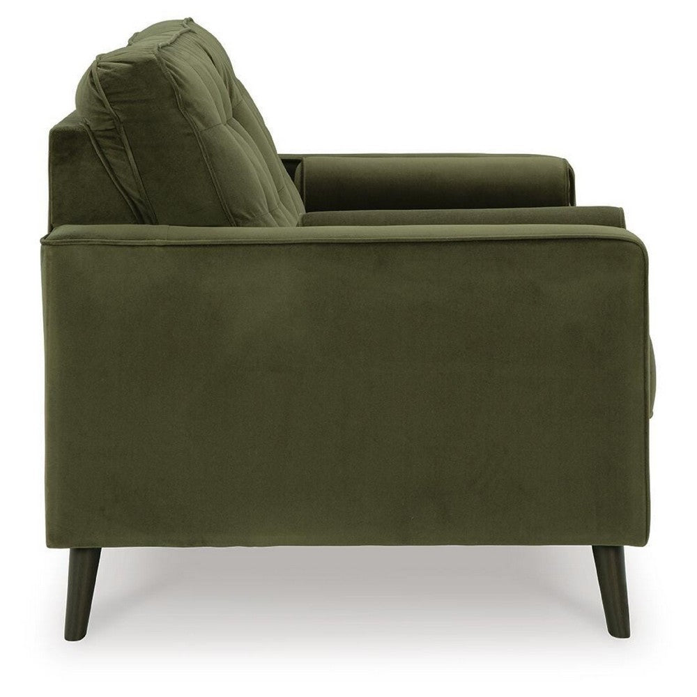 Pir Loveseat with 2 Bolster Pillows, Tufted Back, Olive Green Velvet, 61"