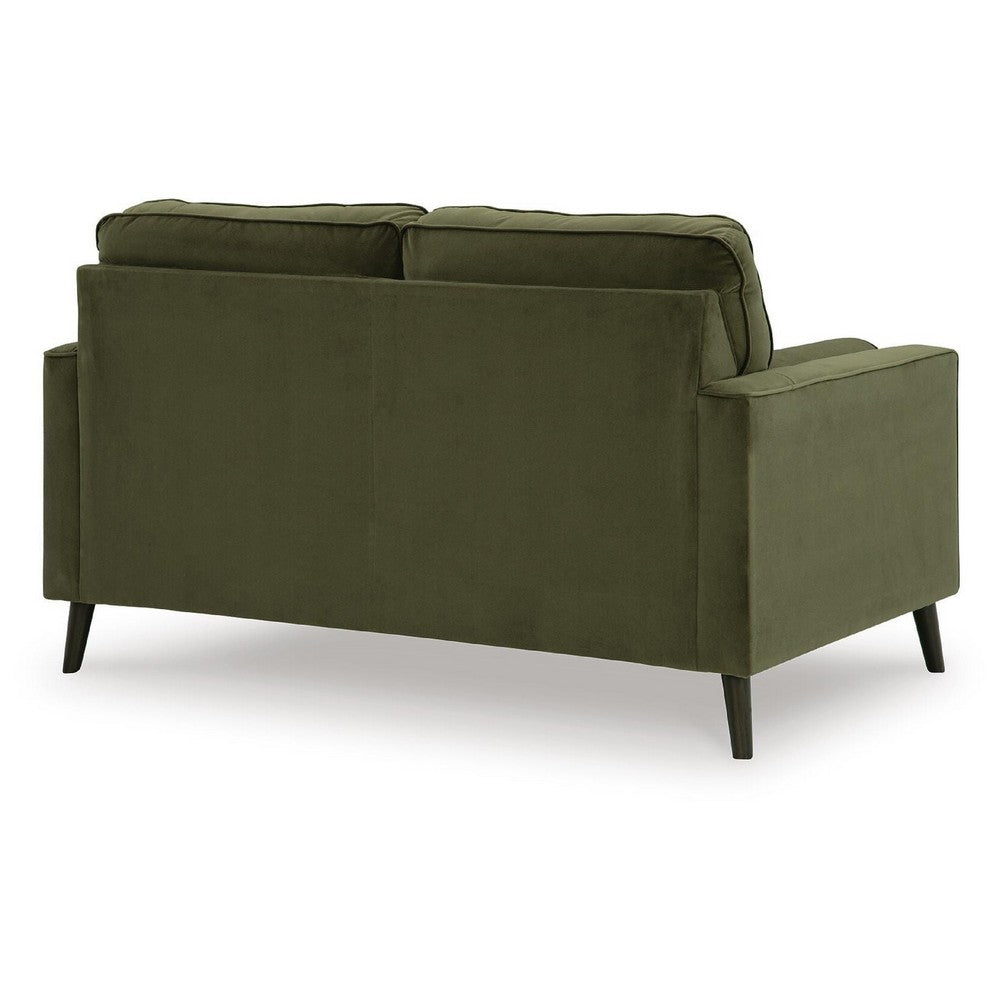 Pir Loveseat with 2 Bolster Pillows, Tufted Back, Olive Green Velvet, 61"