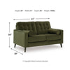 Pir Loveseat with 2 Bolster Pillows, Tufted Back, Olive Green Velvet, 61"