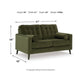 Pir Loveseat with 2 Bolster Pillows, Tufted Back, Olive Green Velvet, 61"