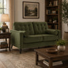 Pir Loveseat with 2 Bolster Pillows, Tufted Back, Olive Green Velvet, 61"