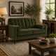 Pir Loveseat with 2 Bolster Pillows, Tufted Back, Olive Green Velvet, 61"