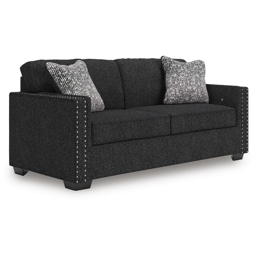 Jez Sofa, 2 Pillows, LED Lights, Coal Black Polyester, 83"