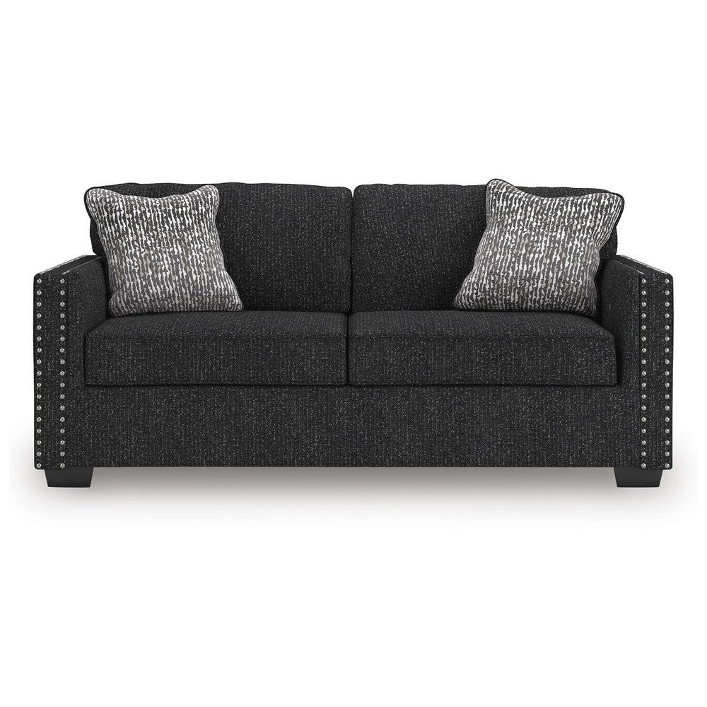 Jez Sofa, 2 Pillows, LED Lights, Coal Black Polyester, 83"