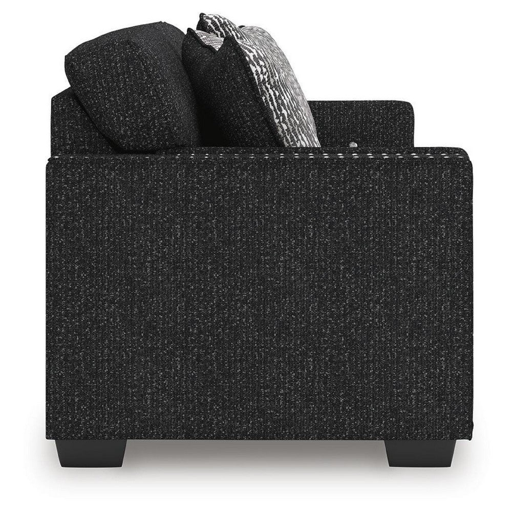 Jez Sofa, 2 Pillows, LED Lights, Coal Black Polyester, 83"