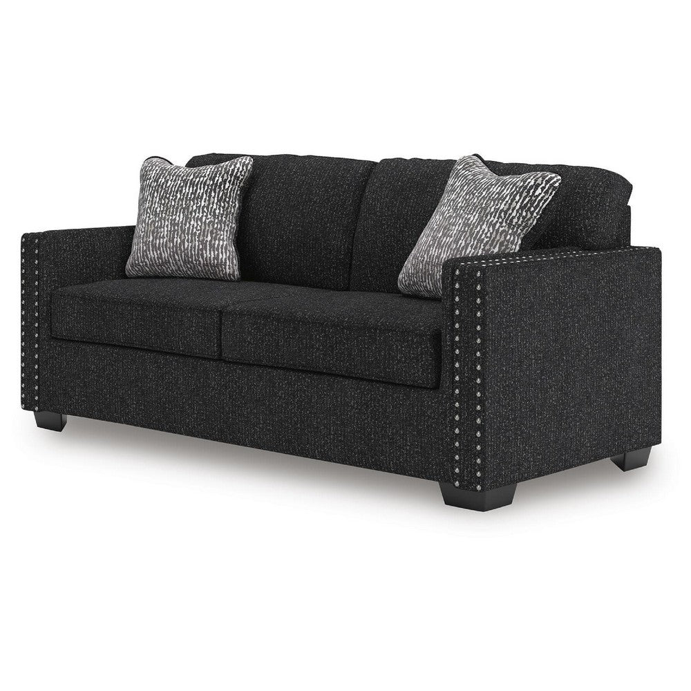 Jez Sofa, 2 Pillows, LED Lights, Coal Black Polyester, 83"