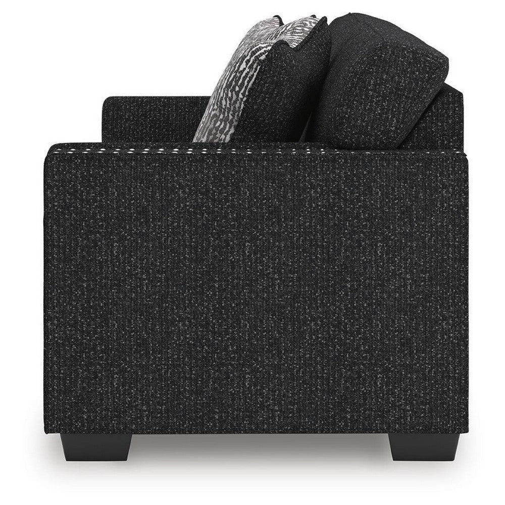 Jez Sofa, 2 Pillows, LED Lights, Coal Black Polyester, 83"