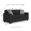 Jez Sofa, 2 Pillows, LED Lights, Coal Black Polyester, 83"