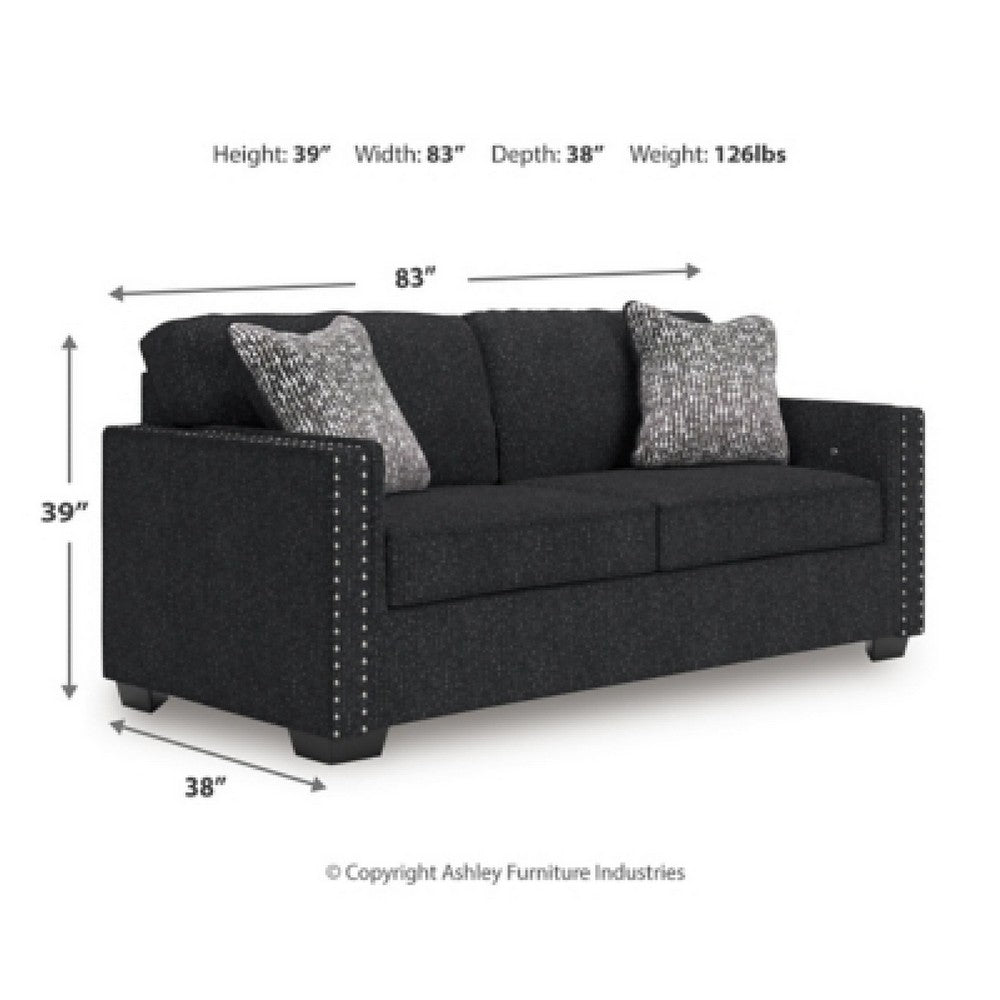 Jez Sofa, 2 Pillows, LED Lights, Coal Black Polyester, 83"