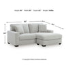 Gesi Sofa with L Arm Chaise, 2 Pillows, Light Gray Upholstery, 85"